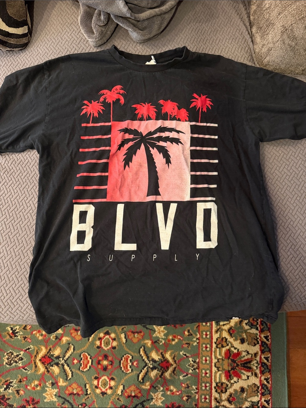 BLVD Black Tee with Red and Cream Palm Graphic